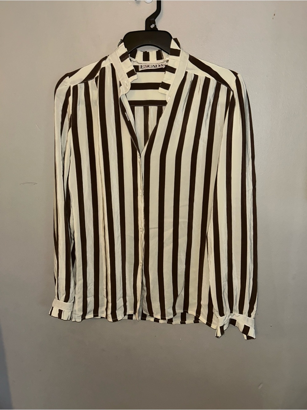 Escada Black and White Striped Silk Blouse